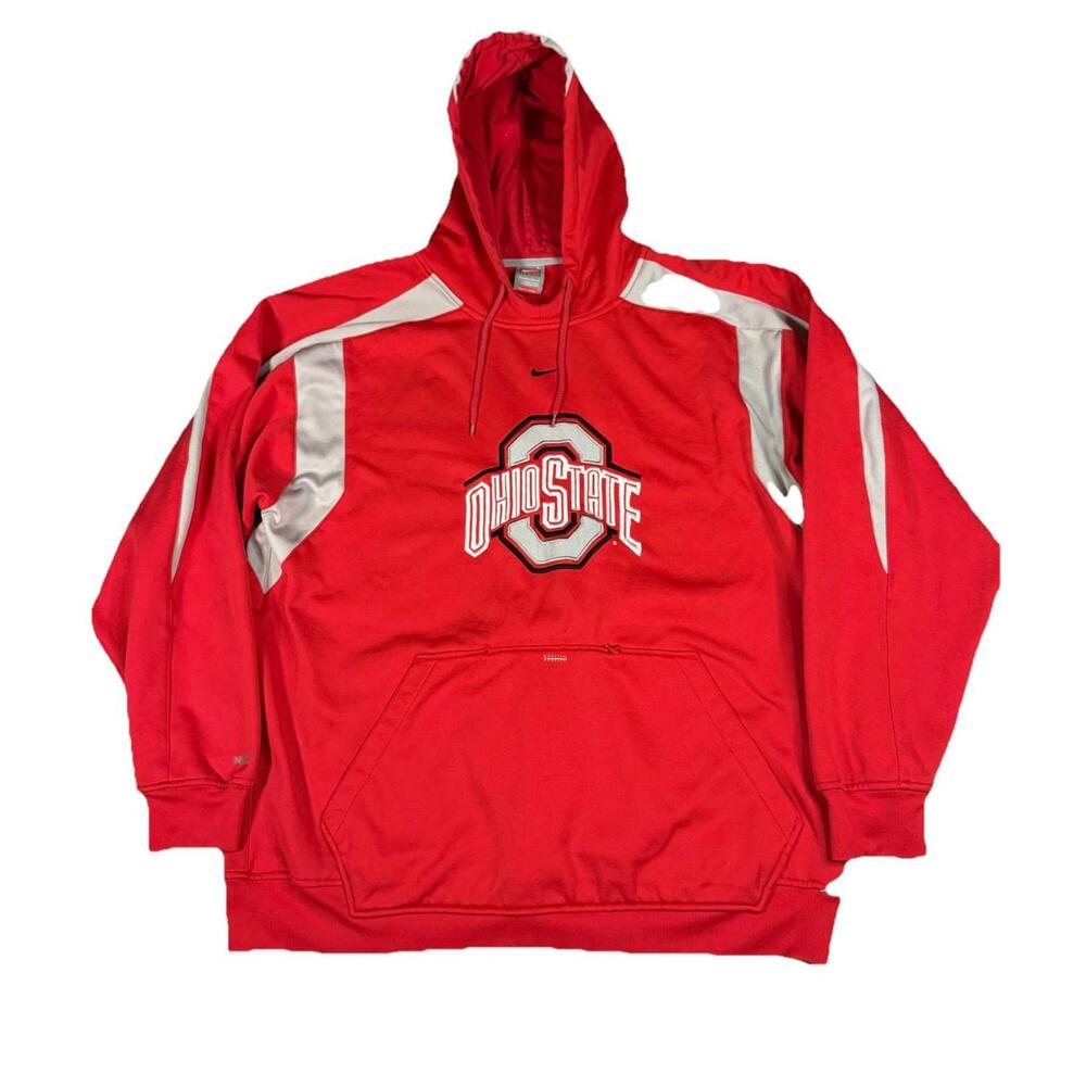 Vintage Team Nike Center Swoosh Hoodie Red Ohio State Fit Therma Men’s Large